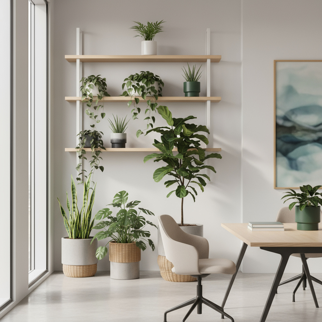 Pflanzenstyling in einem modernen Büro